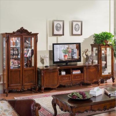 China Antique Tall Living Room Furniture Solid Wood Wooden LCD TV Stand Set 10285 for sale