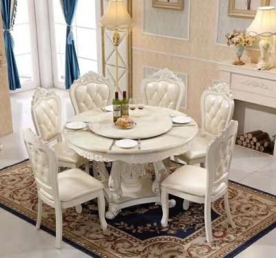 China European Classic Antique Style Italian Dining Table, 100% Italy Style Solid Wood Luxury Round Dining Table Set JXMY008 for sale