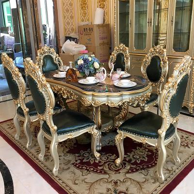 China Wholesale Traditional Antique Style Italian Dining Table, 100% Italy Style Luxury Solid Wood Dining Table Set Gold MZZ01 for sale