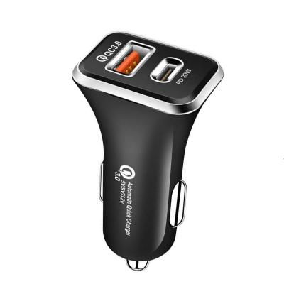 China QC3.0 Type-C 38W CE ROHS kc and Lighter Dual USB Car Chargers USB-A QC3.0 18W Palladium Car Cigarette Charger USB-C Fast Charging for sale