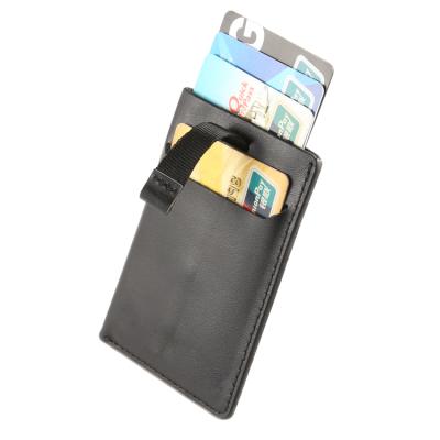 China 2021 New Design High Quality Custom Leather ID Card Holder With Pull Tab Slim Elastic Credit Card Wallet for sale