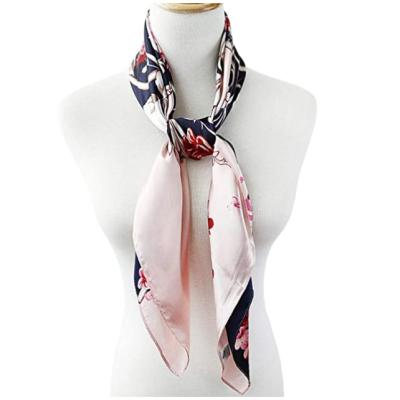 China Daily Wear 2022 Fashions New Arrival Custom Design Luxury Women Satin Silk Scarf 100% Digital Printing Square Silk Luxury Scarf for sale