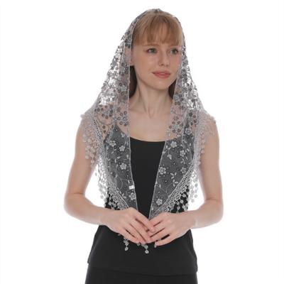 China Clothing Decoration Light Triangle Fashion Floral Lace Fringe Scarf Wrap For Women for sale