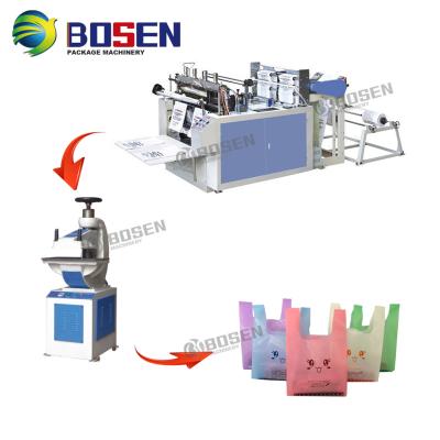 China HDPE Vest T Shirt Plastic Double Lines Hot Cutting Bag Making Machine for sale