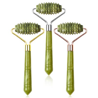 China Simple Rough Head Whitening Jade Roller Natural Portable Green Jade Roller For Face for sale