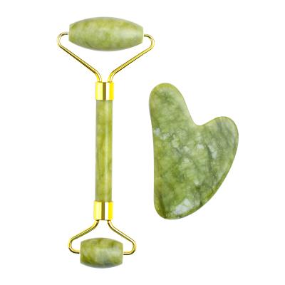 China Whitening ODM/OEM The Natural Green Beauty Jade Roller and Gua Sha SetHealth Factory Jade Roller Guasha Set for Face for sale