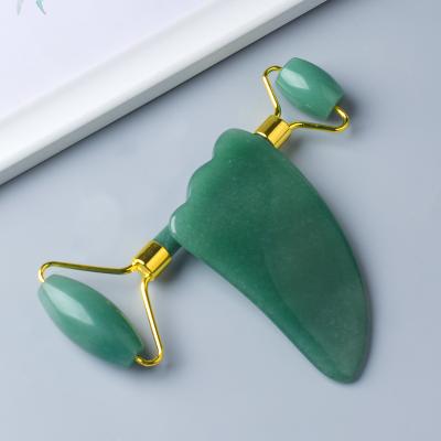 China Wholesale 2020 Hotest Popular Green Aventurine Roller Facial Massager Jade Roller Set Gua Sha For Body Care for sale