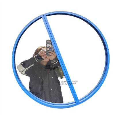 China Contemporary Diameter 50 60 70 cm Sky Blue Semicircle Mirror Wall Hanging Art Metal Frame Decorative Mirror Espejos for sale