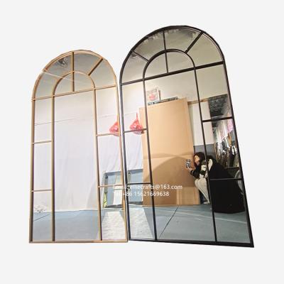 China CLASSIC home exterior decor vintage style arched large shaped metal frame window and integral floor mirror mirror for sale