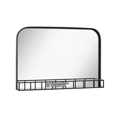 China Contemporary Cheap Wholesale Black Metal Framed Bathroom Mirror With Glass Shelf For Wall Decorative Mirrors For Living Room for sale