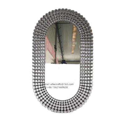 China Contemporary Wholesale Luxury Large Oval Crushed Diamond Mirror Crystal Wall Hanging Living Room Decorative Mirror Espejos for sale