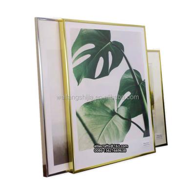 China Bulk wholesale full set home decoration aluminum silver and gold size photo picture frame metal position and large photo wall mounted frame for sale