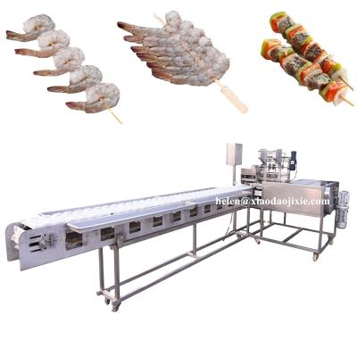 China Commercial pork shrimp kebab skewer machine, seafood kebab making machine, shrimp processing machine for sale