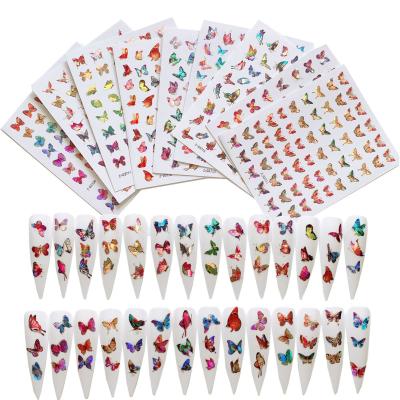 China Easy Apply Holographic Nail Art Laser Butterfly Silver Stickers Adhesive Gold Decals Sticker for sale