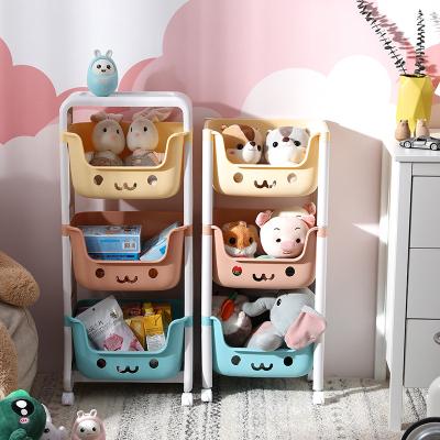 China Viable Children's Toy Storage Rack Kids Shelf with Wheels Shelves Kitchen Organizer Storage Plastic Holders for sale