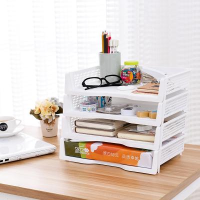 China Multi Layer A4 Office Supplies Storage Cosmetic Stackable Desktop Magazine Storage Box Plastic Folder Case for sale