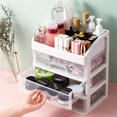 China Viable Transparent Desktop Drawers Cosmetics Makeup Storage Box Plastic Organizer for sale