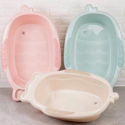 China Stocked Safty Newborn Fish Shaped Plastic Baby Bathtub Set With Stand for sale