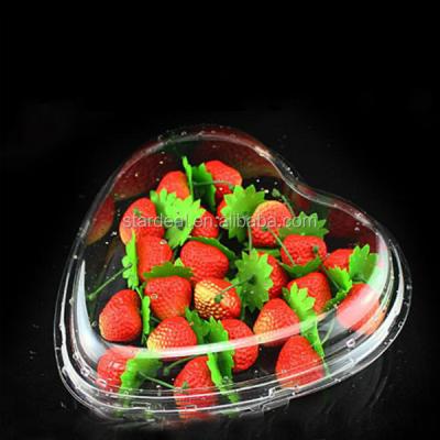 China Disposable Custom Heart Shaped Clear Blister Clamshell Food Grade Plastic Fruit Packaging Box For Strawberry for sale