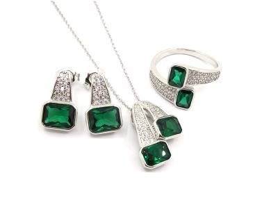 China Trendy Multi Size Silver Green Rhodium Zircon OEM Earring Modern Stylish Women for sale