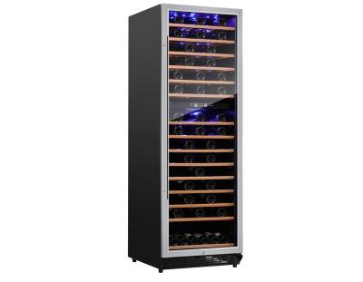 China Hotel Wine Cooler Refrigerator Two Zones Freely Holding 166 Bottles SRW-168D for sale