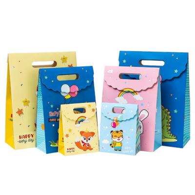 China Custom Die Cut Handle Recyclable Logo Birthday Cartoon Paper Bag Handsome Gift Bag For Kids for sale