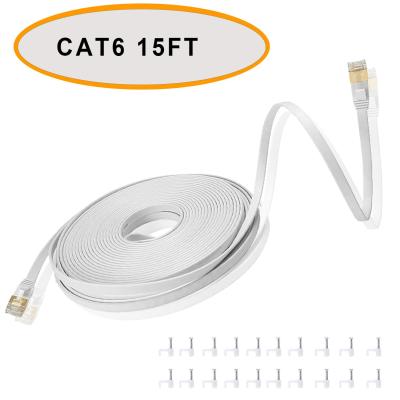 中国 Cat 6 イーサネット フラット パッチ ケーブル 50 フィート白色シールドなしツイスト ペア 販売のため