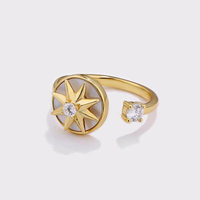 China Hiphop 925 Sterling Silver Zircon Ring K Gold Rotatable Octagram Star Rings Design Ladies Vintage Jewelry for sale