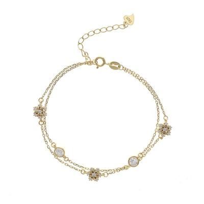 China Environmental Friendly S925 sterling silver zircon double layer chain snowflake bracelet for women wholesale for sale