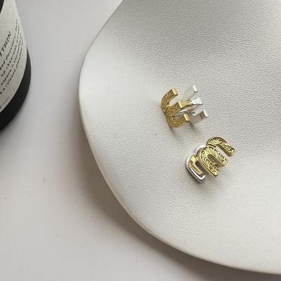 China TRENDY Letter m  fashion earrings gold and silver contrast S925 sterling silver earrings gift  for women for sale