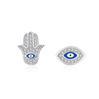 China Environmental Friendly Fashion jewelry perforated earrings Devil's Eye S925 sterling silver zircon stud earrings for women for sale