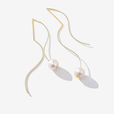 China Environmental Friendly New 925 silver stud earrings S-shaped lateral ear line baroque natural pearl long earrings for women trendy jewelry for sale