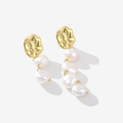 China Nickel-Free Lead-Free Popular baroque pearl personalized fine jewelry earrings 925 silver freshwater pearl earrings for women for sale