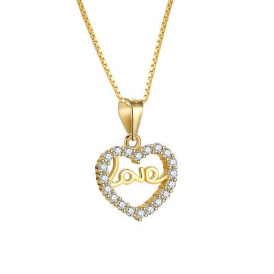 China Nickel-Free Lead-Free 18K gold plated fashion 5a cubic zirconia letter pendant heart necklace pure 925 silver for women jewelry for sale