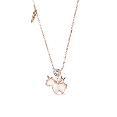 China Environmental Friendly Classic unicorn cartoon pendant wholesale 14k gold 925 sterling silver jewelry cubic zirconia necklace for girls for sale