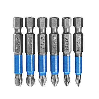 China 6Pcs 50mm Multifunctional Cross Bit PH2 Drill Driver Screwdriver Bits Magnetic Drill Bits Anti Slip Electric Hex Head Leg Hand Tools for sale