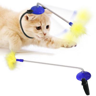 China New Design Hot Selling Cat Toy Spring Rebound Cat Viable Stick Feather Funny Toy for sale