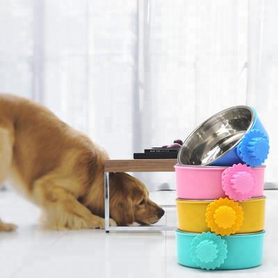 China Viable Colorful Sunflower Cage Bowl Stainless Steel Dog Bowl Stainless Steel Dog Bowl Fixed Hanging Detachable Hanging Dog Food Bowl for sale