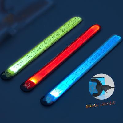 China NEW LED USB Rechargeable 2022 Nylon Slap Wristband Flashing Safety Outdoor Night Running for sale