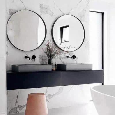 China Ruicheng Modern Elegant Modern Luxury Hotel Bathroom Decorative Antique Gold Round Wall Mounted Mirror for sale