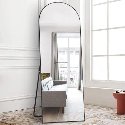 China Modern Bedroom Living Room Mirrored Furniture Art Decorative Gold Floor Arched Large Window Position Mirror for sale