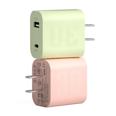 China Palladium 30W Gan Charger Dual USB Port Mobile Phone Wall Charger Super Type QC 3.0 USB C C Fast Charging Adapter for sale