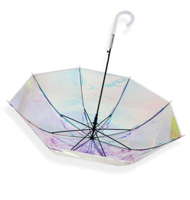 China Laser Customized Glitter Effect Laser Changing Magic Color Changing POE Multicolor Holographic Transparent Umbrella for sale