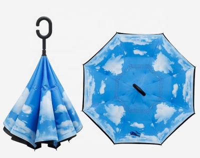 China Multifunctional portable handle folding folding reverse umbrella printing non-automatic convenient car reverse umbrella custom made for sale