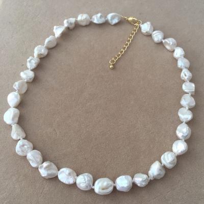 China Hiphop 13/16 inch fashion choker AA keshi pearl necklace 100% freshwater baroque pearl, width 9-10 mm, brass with 18K gold plated clasp for sale