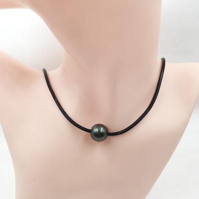 China BOHEMIA 16 inch-20 inch choker necklace nature Tahitian PEARL COLLAR PEARL leather necklace, 8-14 mm round natural pearl for sale