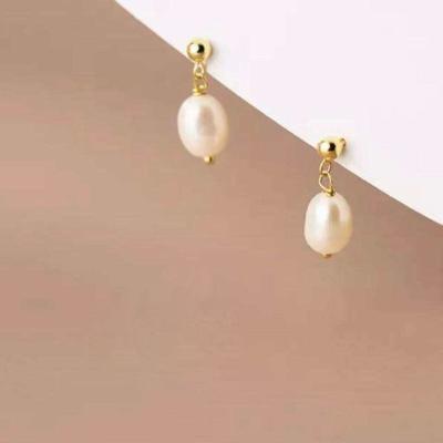 China BOHEMIA YUEMOON Design Pearl Earring 925 Sterling Silver Freshwater Freshwater Pearl Earring Natural Rice Earring, 8mm for sale