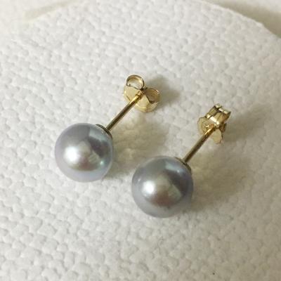 China BOHEMIA 7.5-8 Mm Nature AKOYA Sea Salt Pearl Earring, Fashion 14K Gold Filled Stud Earrings For Wedding Round Pearl for sale