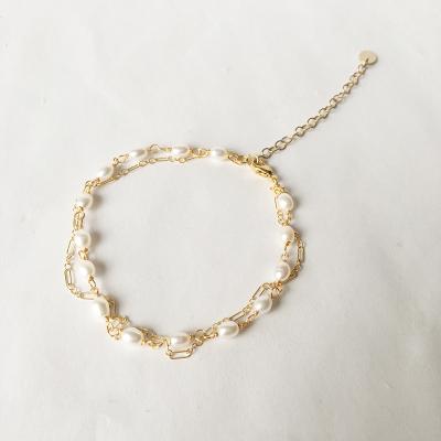 China Vintage 3-4 mm rice aaa real pearl 14K gold filled bracelet, fashion bracelet 17+5 cm-small less flaw for sale