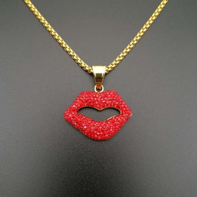 China BOHEMIA Hiphop Charm-lip Chandelier Shape Plating High Quality Stainless Steel Fashion 18K Gold Chains Twisted Singapore Chain Necklaces for sale